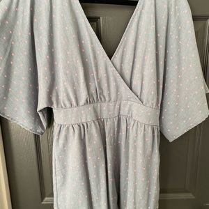 Blue and pink polka dot romper